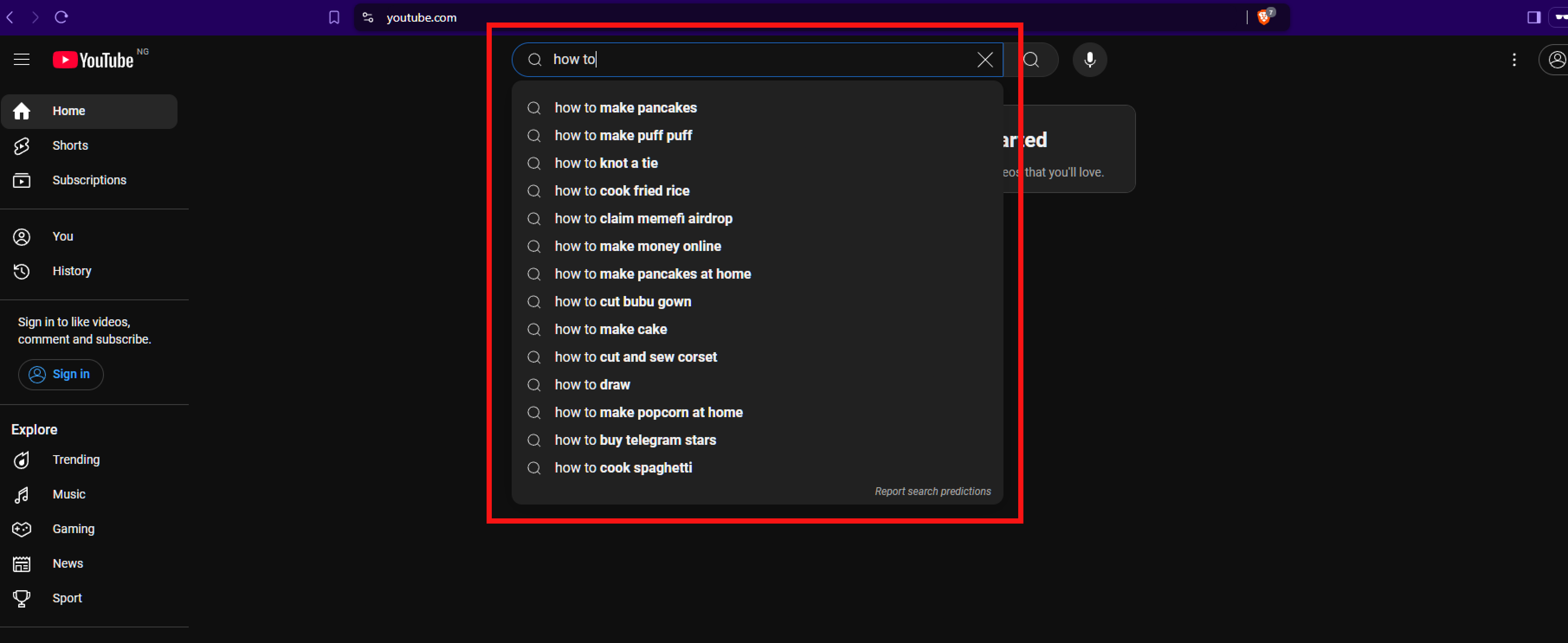 YouTube search title suggestions