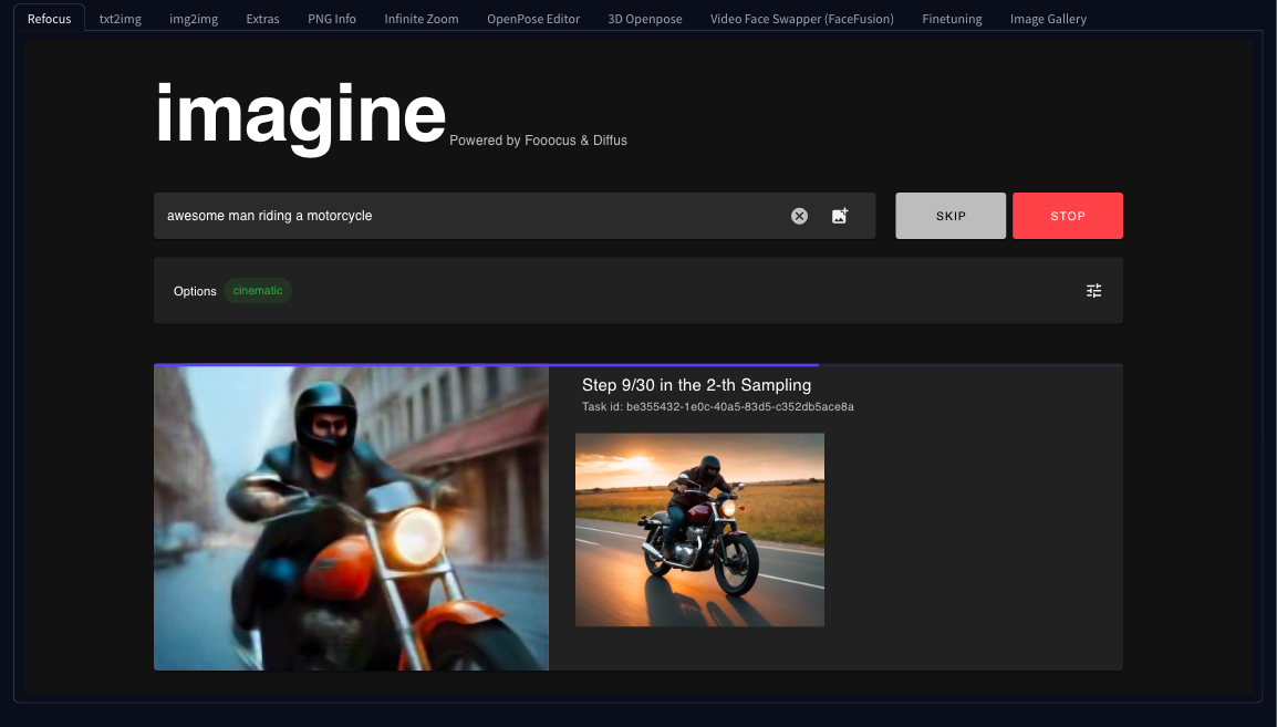 Génération en cour avec le prompt “handsome man on a motorcycle”