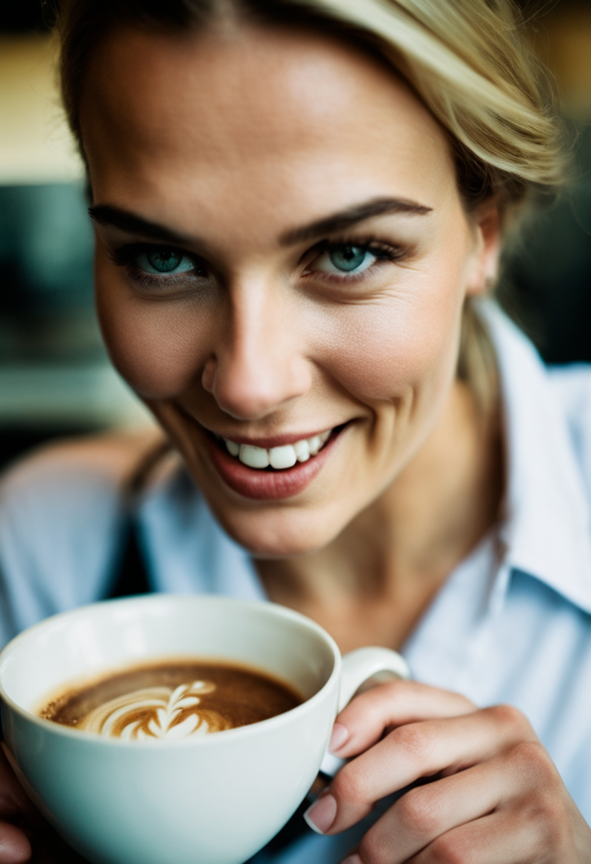 close up portrait of female barista, detailed photograph shot on kodak, amazing skin details