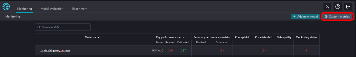 Custom Metrics Button