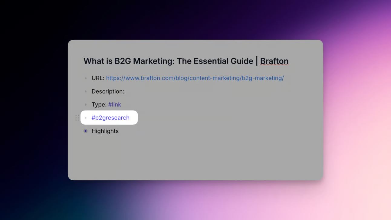 Research note tag example in Reflect