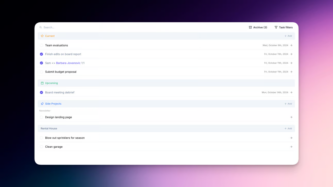 Detailed task manager view in Reflect 