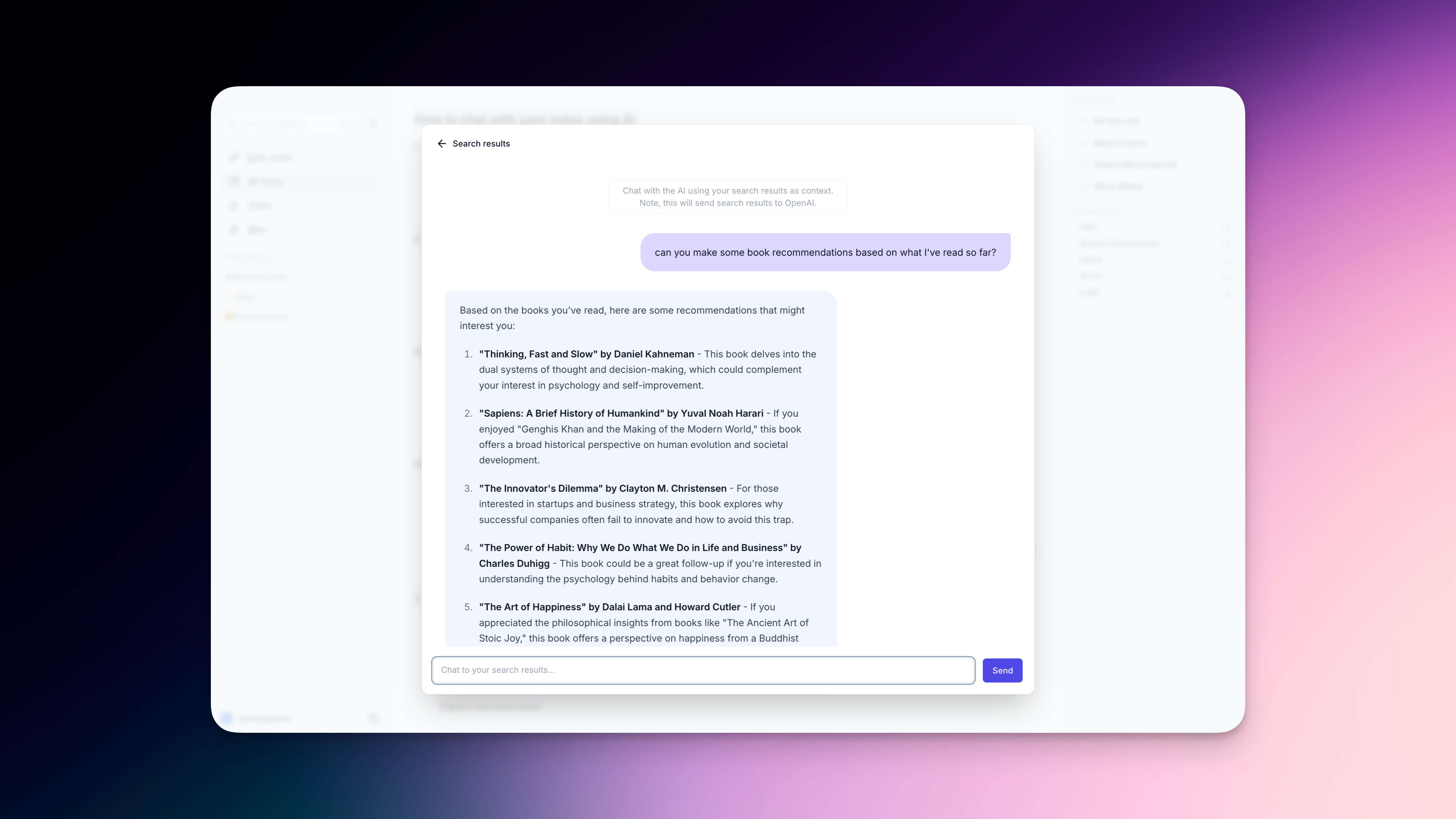 Chatting with book notes in Reflect