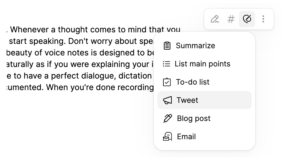 screenshot of the AI voice to memo text repurposing