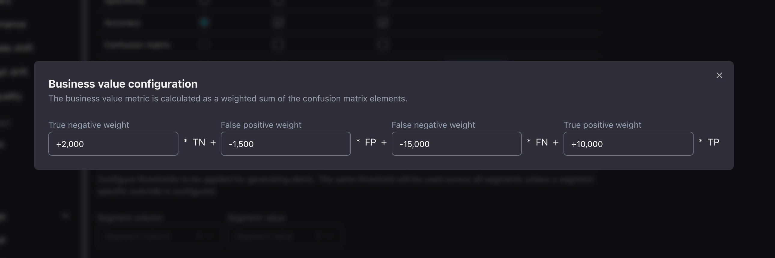 Business Value Configuration Panel