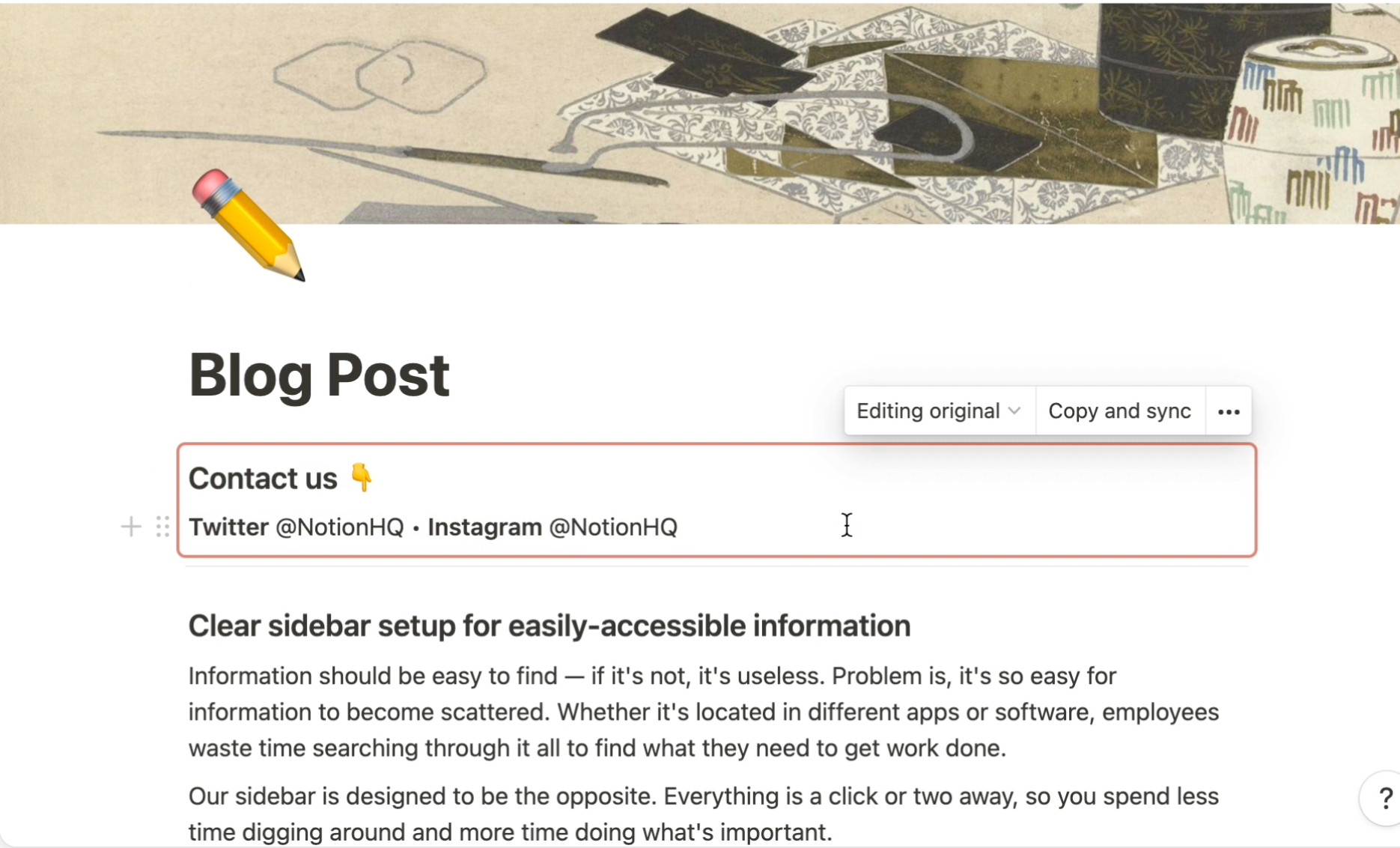 Notion Synced Blocks