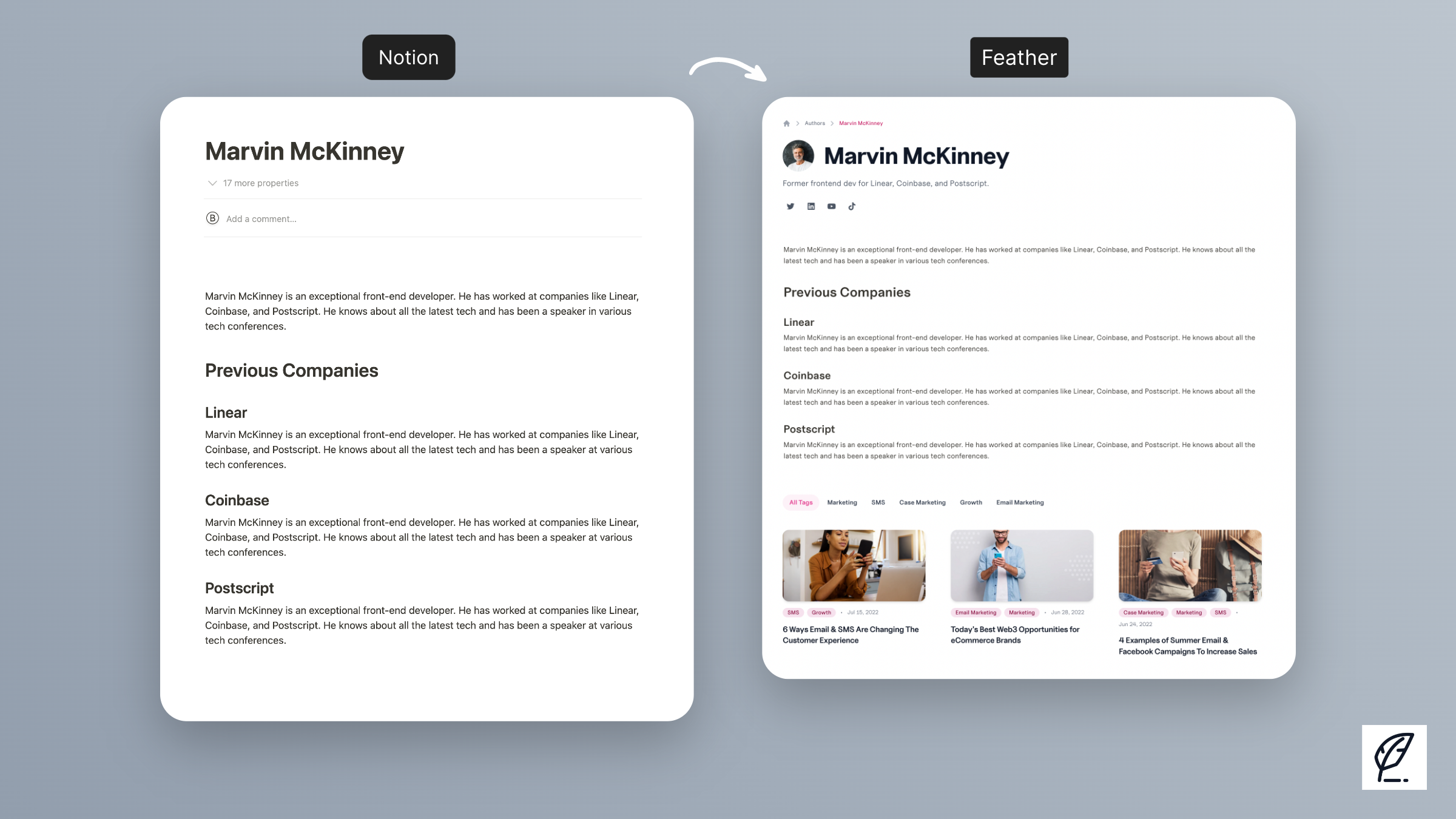 Individual Author Page with more Notion content