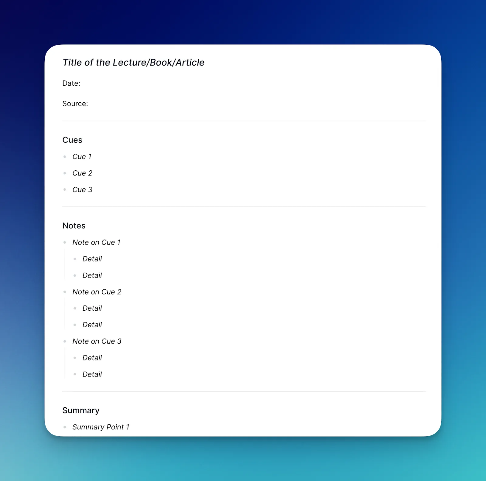 Cornell note taking tips