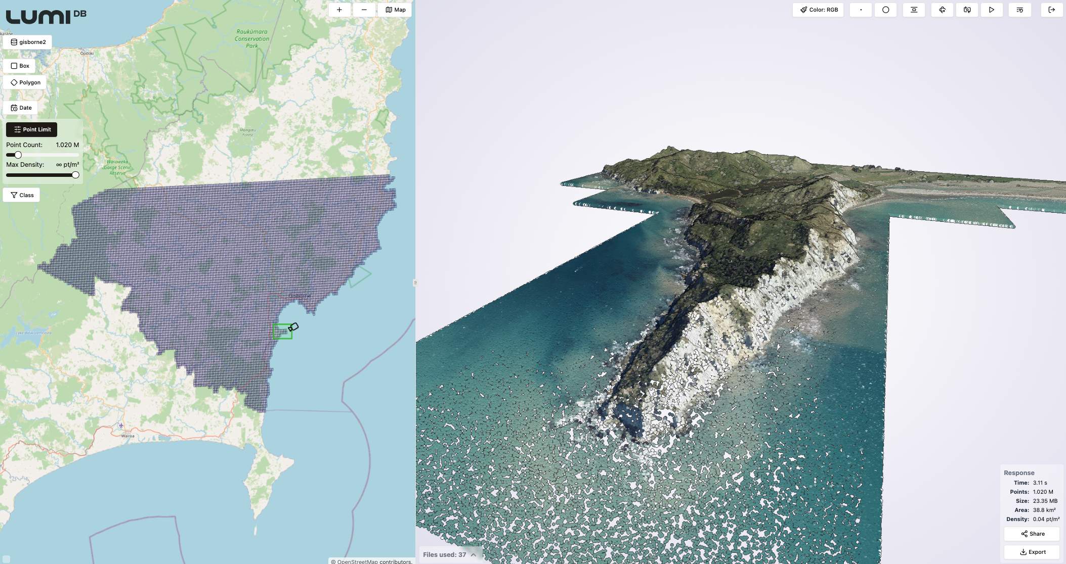 A small section of the dataset queried from LumiDB with a budget of 1M points. 