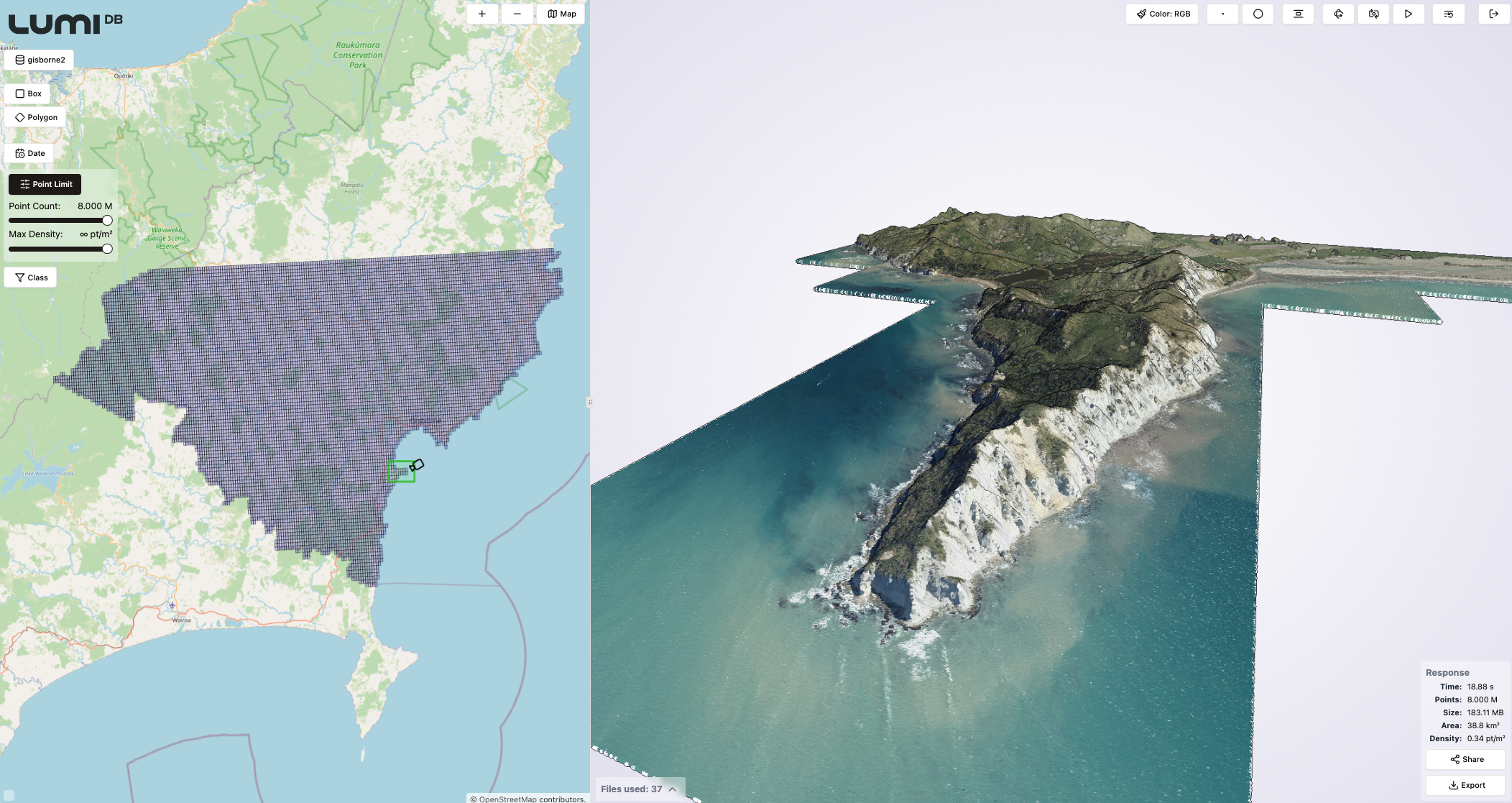 A small section of the dataset queried from LumiDB with a budget of 8M points. 
