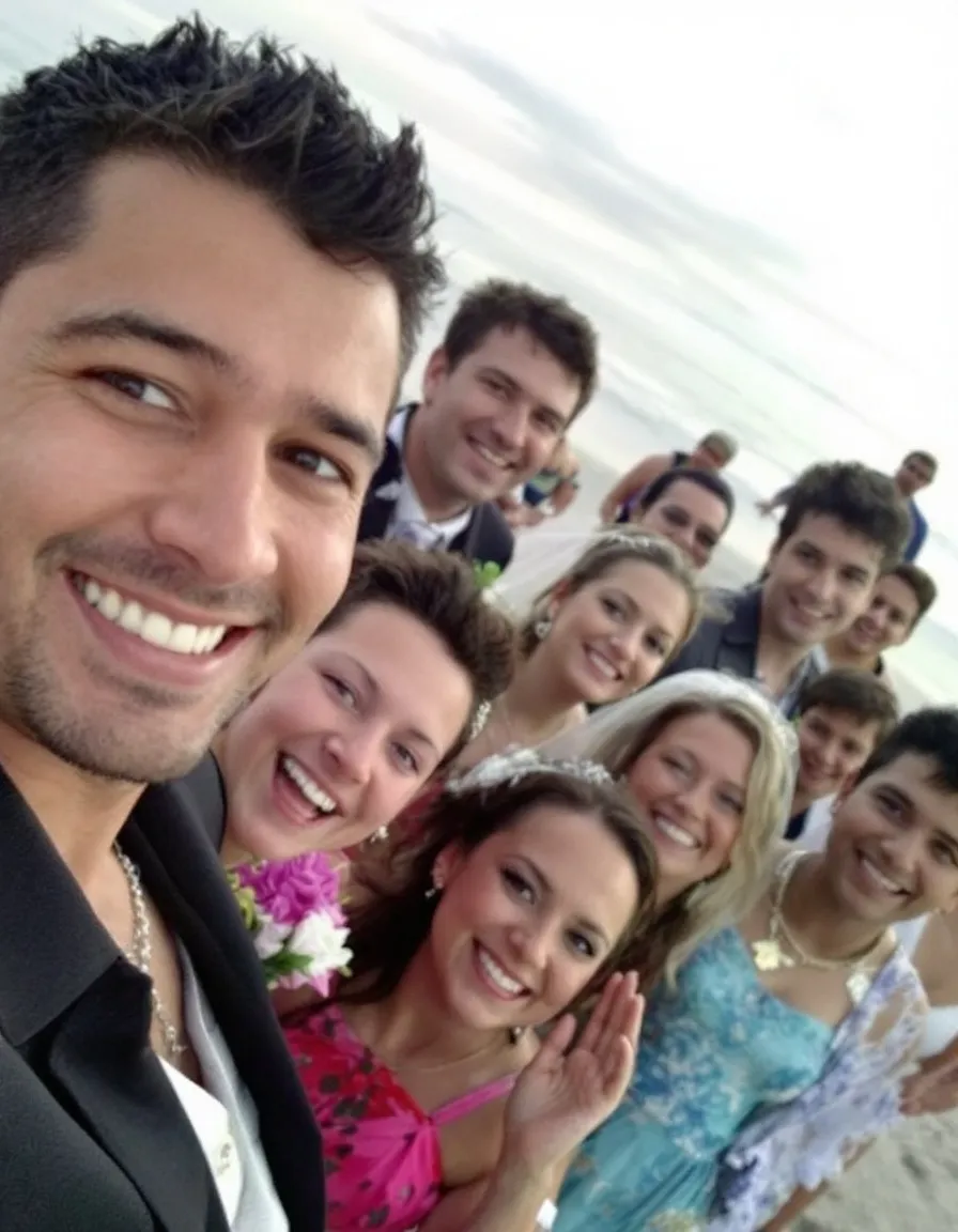 P0001_wedding_selfie.jpg : wedding group photo on the beach, posted on Facebook, 2010