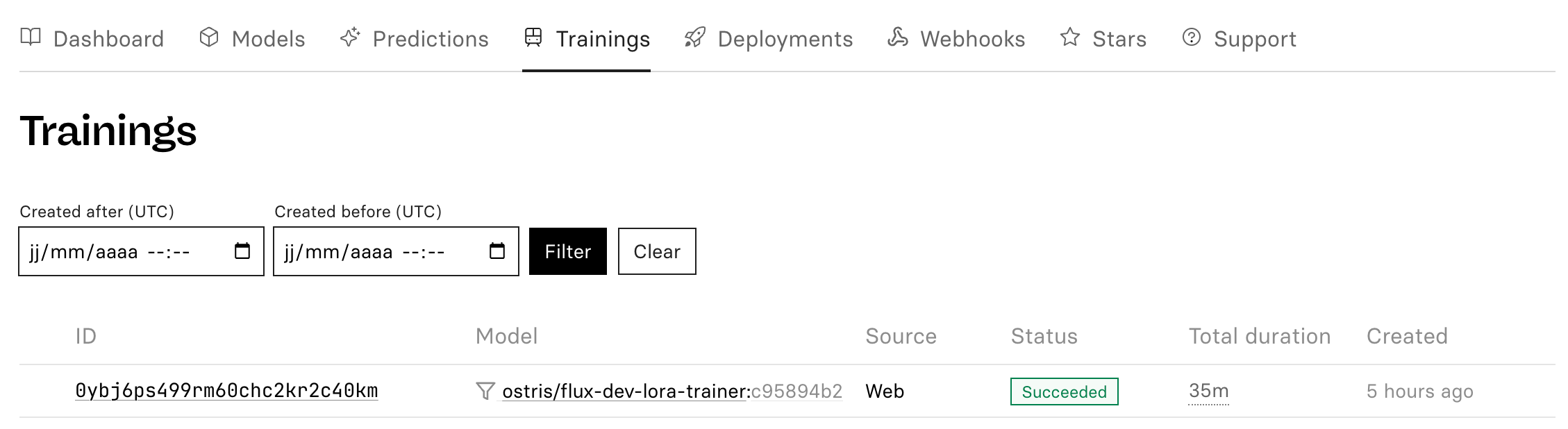 https://replicate.com/trainings
