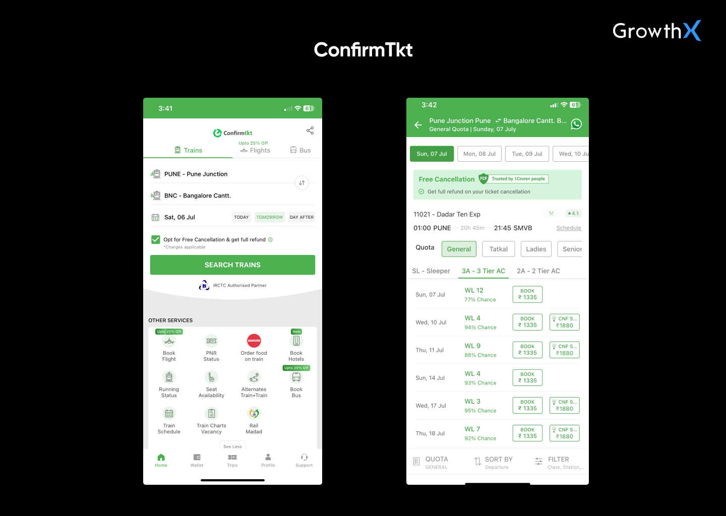 UI for the confirmtkt app