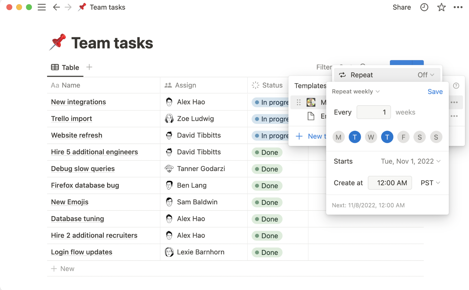Notion Recurring Tasks