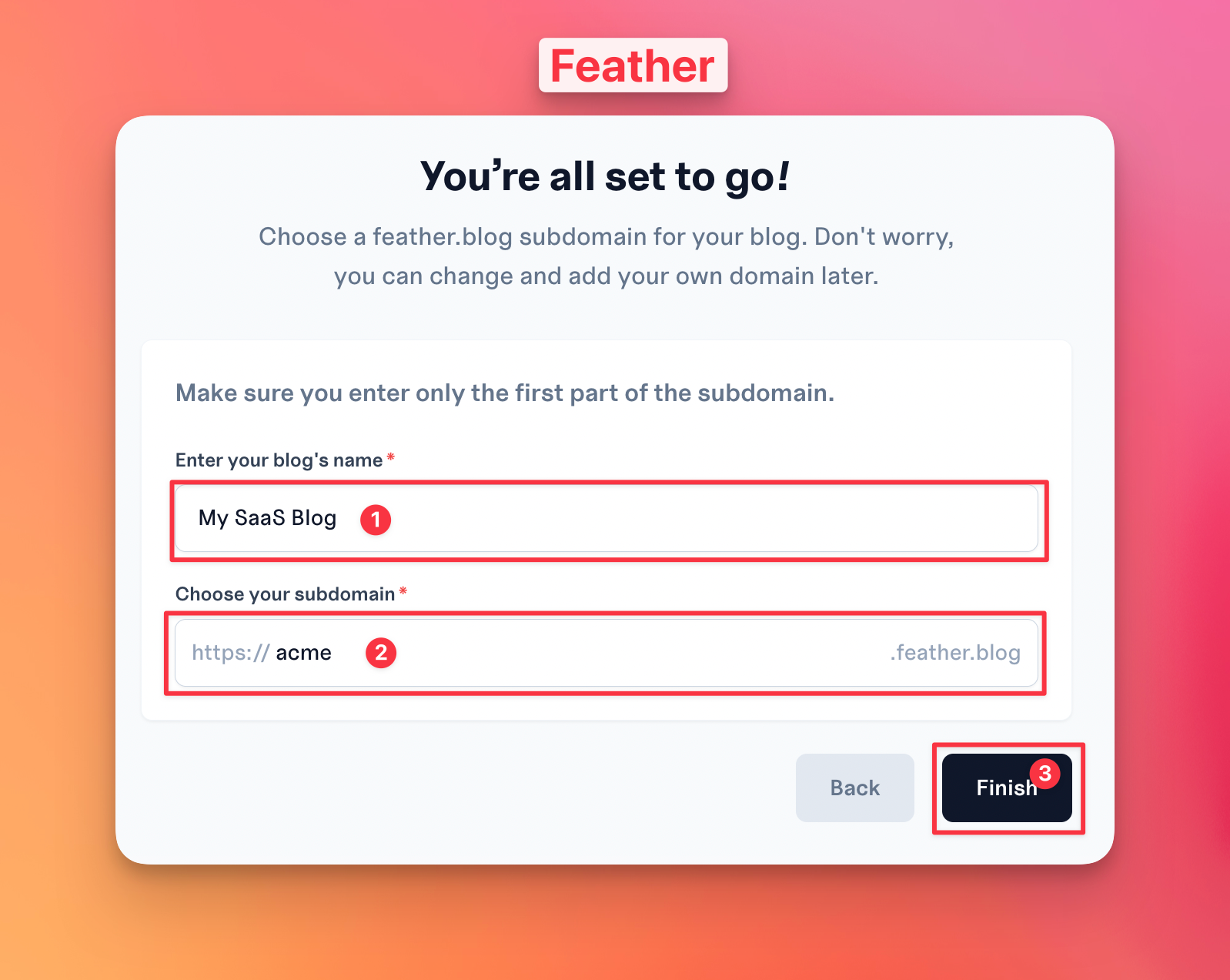 Choose a name and subdomain for your blog.
