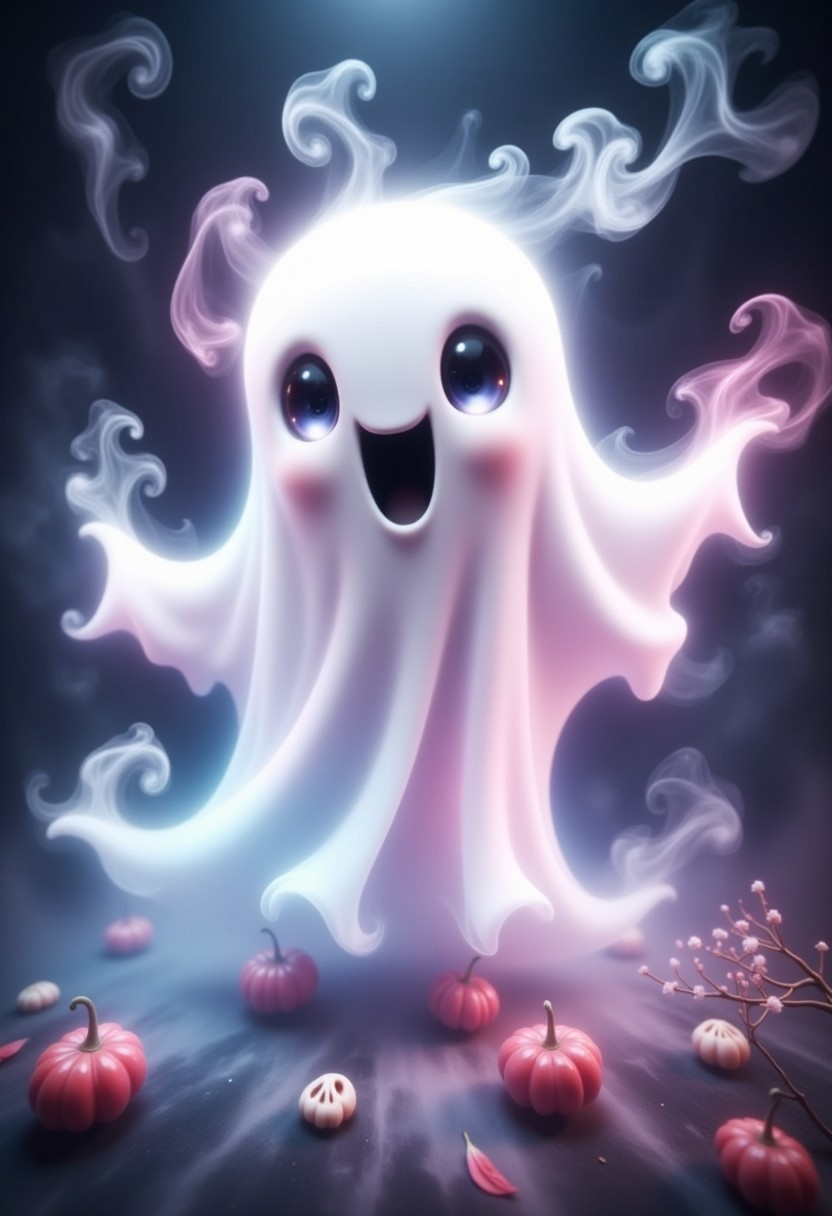 GhostlyStyle, an adorable chubby friendly ghost digital art, super chubby cute