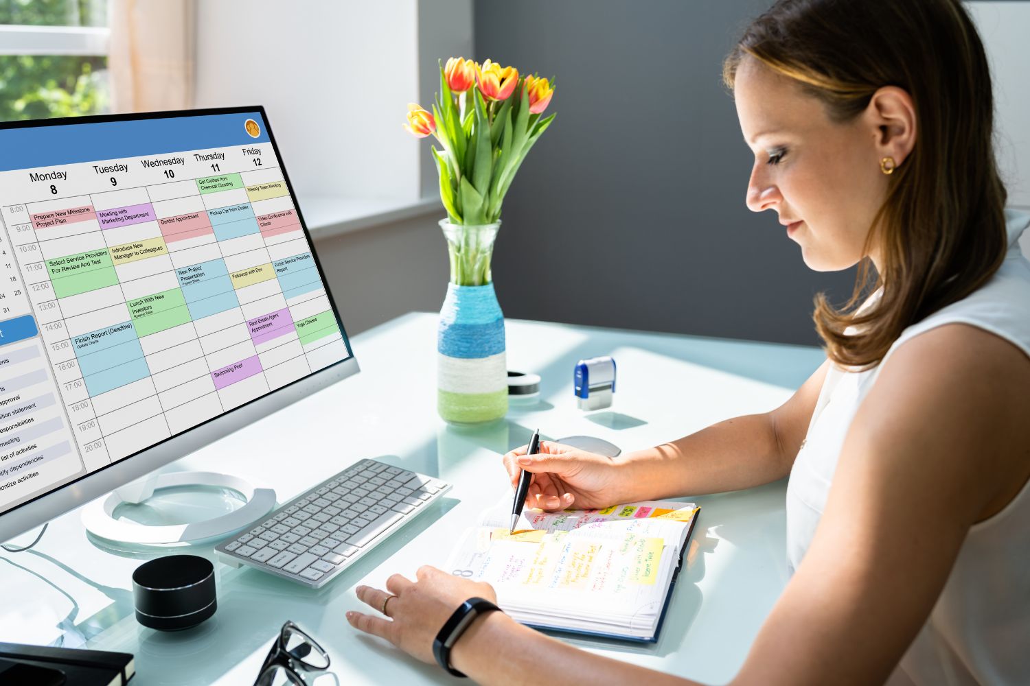 A patient feeling relieved and energetic with a calendar tracking their progress.