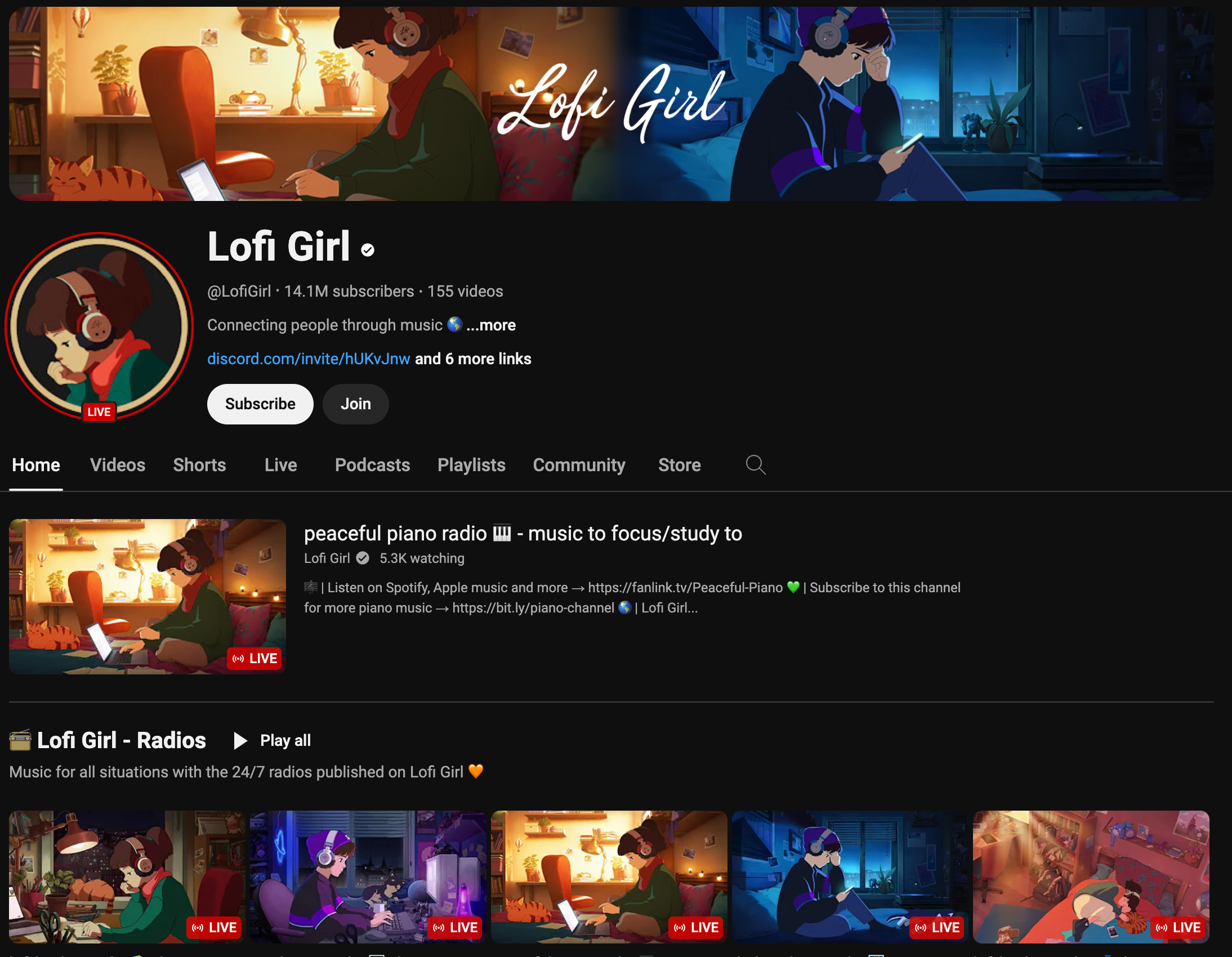 Lofi Girl - Top faceless channel streaming chill, relaxing lo-fi music and ambient sounds.