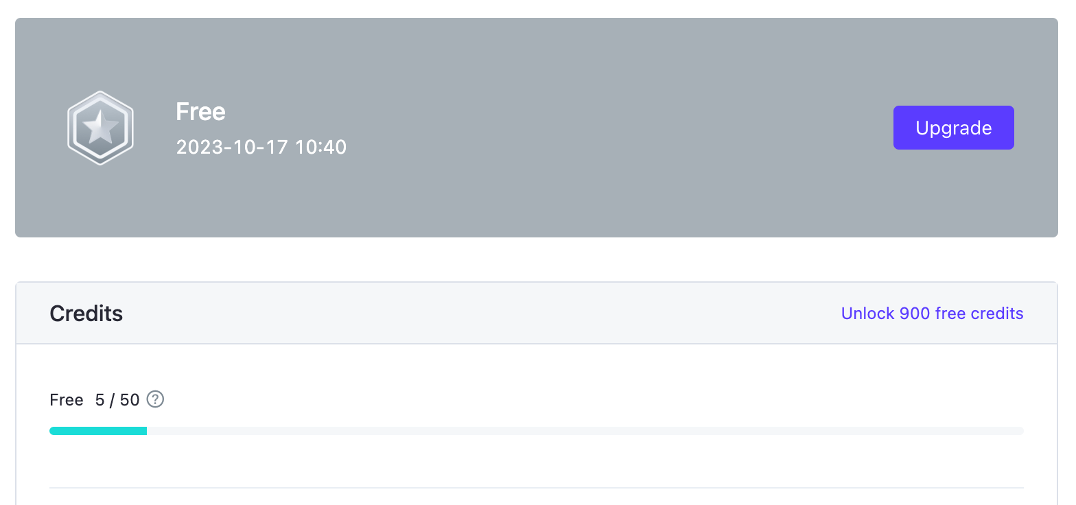 En cliquant sur votre nom d’utilisateur, vous pouvez voir votre formule et le nombre de crédits disponibles sur votre compte.