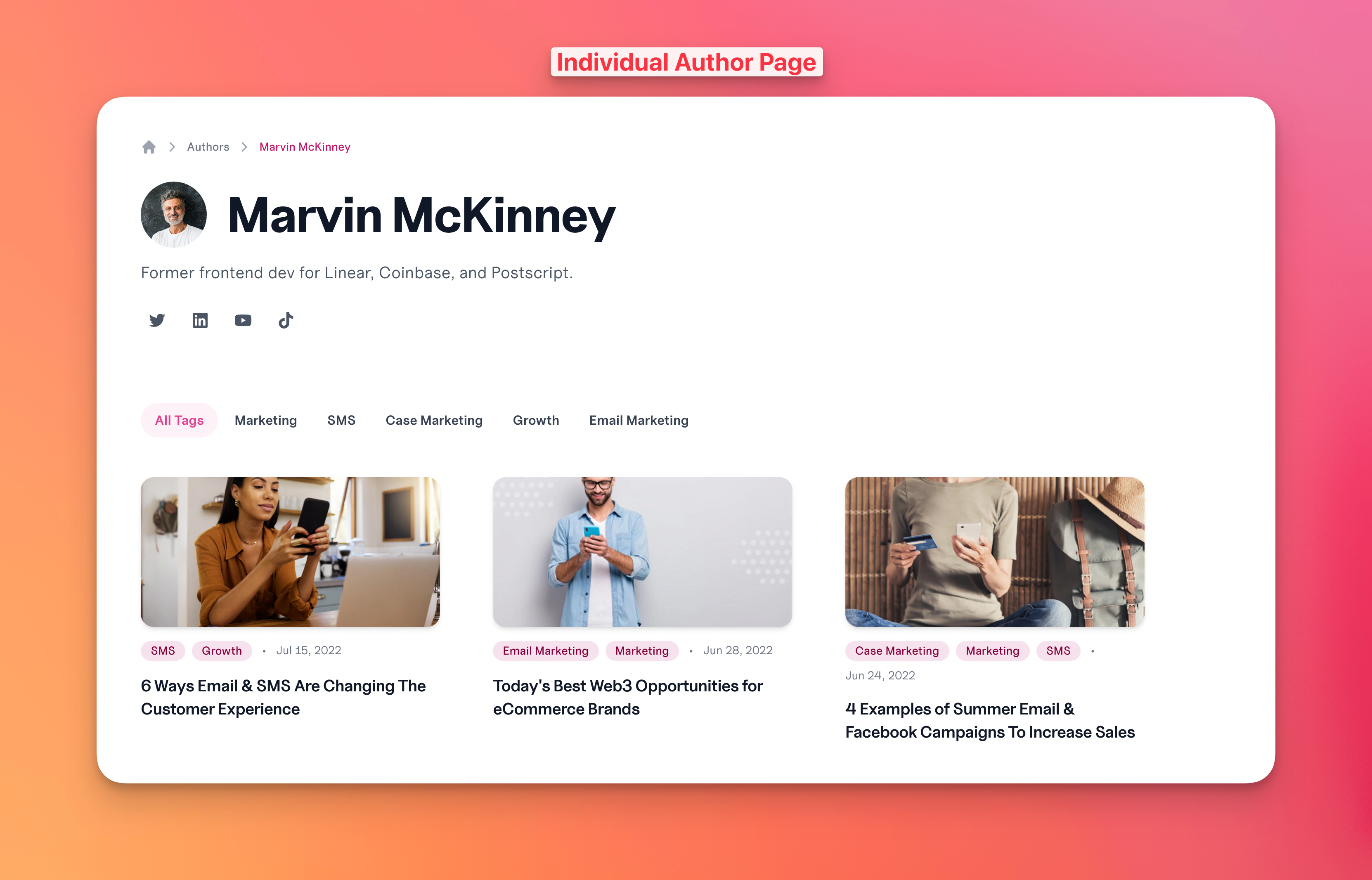 Individual Author Page in Feather