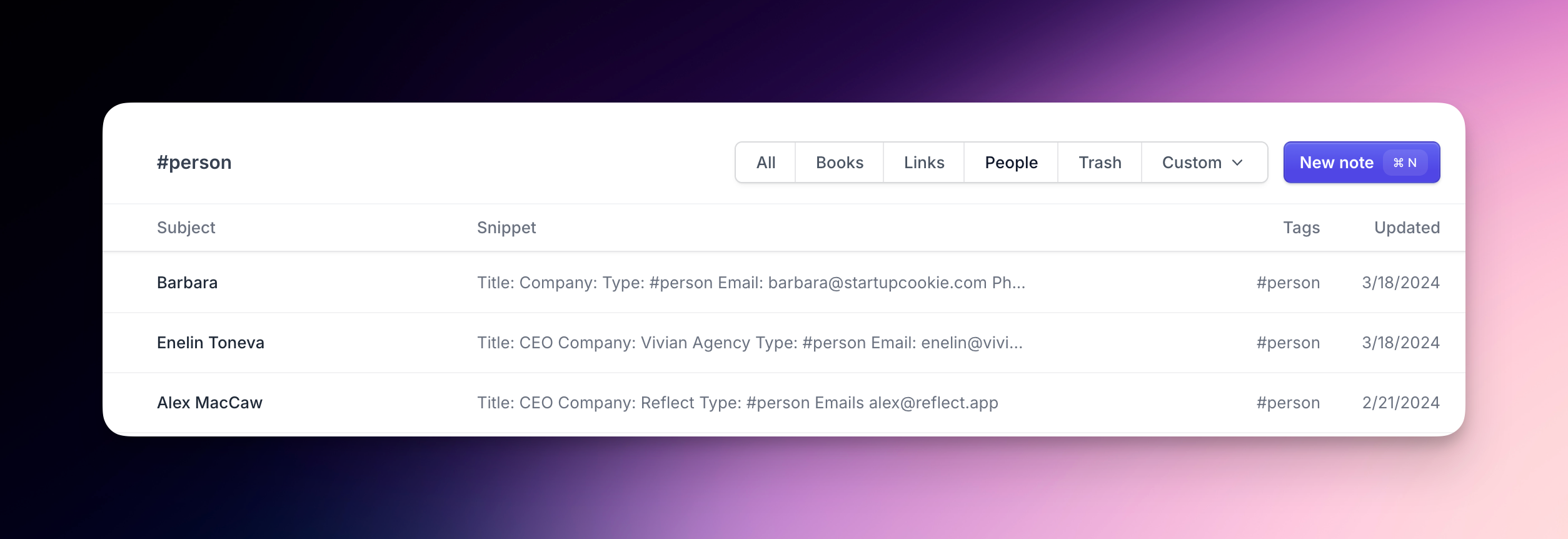 personal CRM screenshot