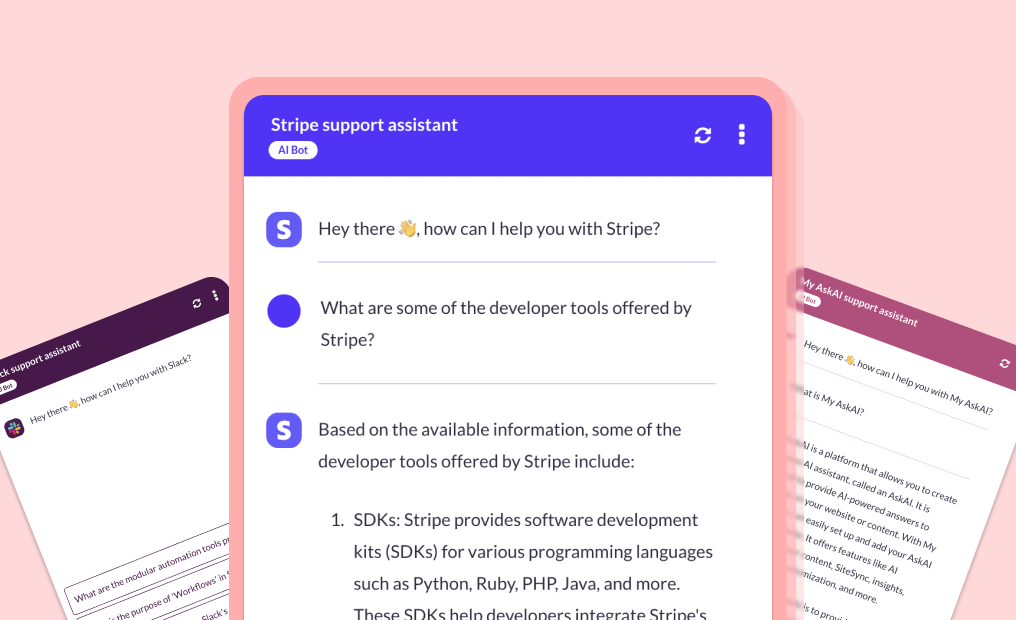 A graphic showing My AskAI’s chat widget being used in a variety of scenarios.