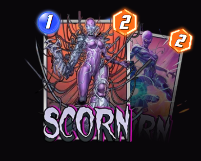 Scorn — When you discard this, give its Power to one of your cards in play. Return this to hand with +1 Power.