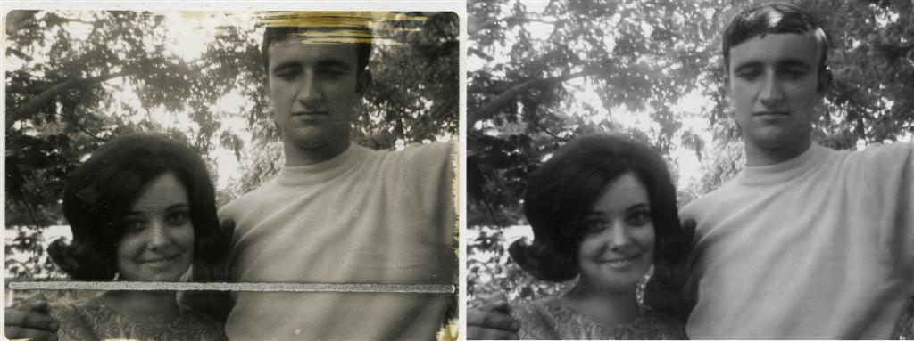 Ejemplos de restauración fotográfica mediante inpating (Wikipedia)