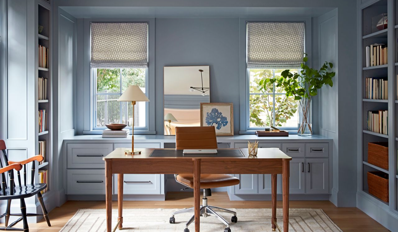 Blue hues in an office for calmness and focus