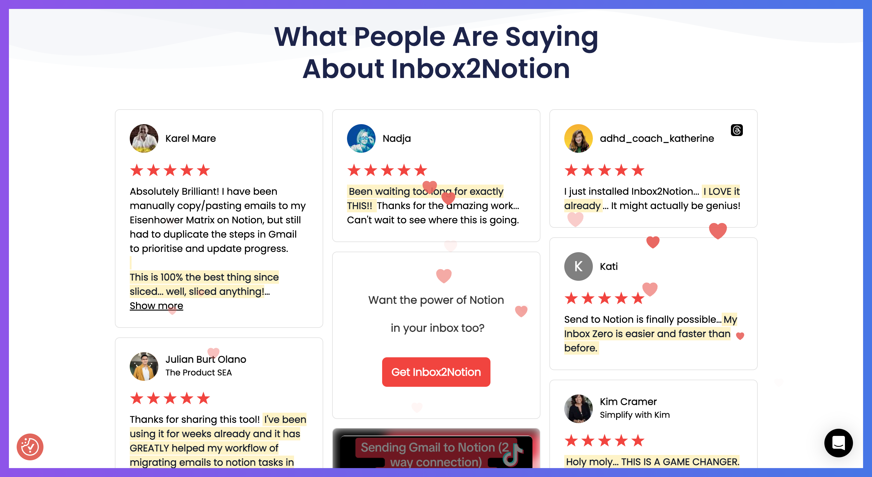 Inbox2Notion’s Wall of Love