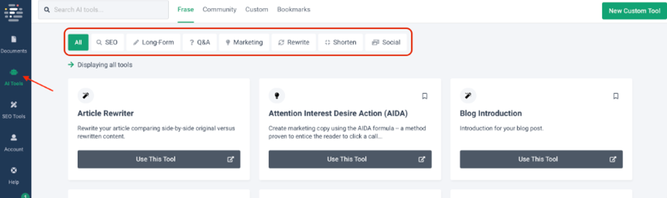 With Frase among your AI writing tools, you get insights related to search queries.