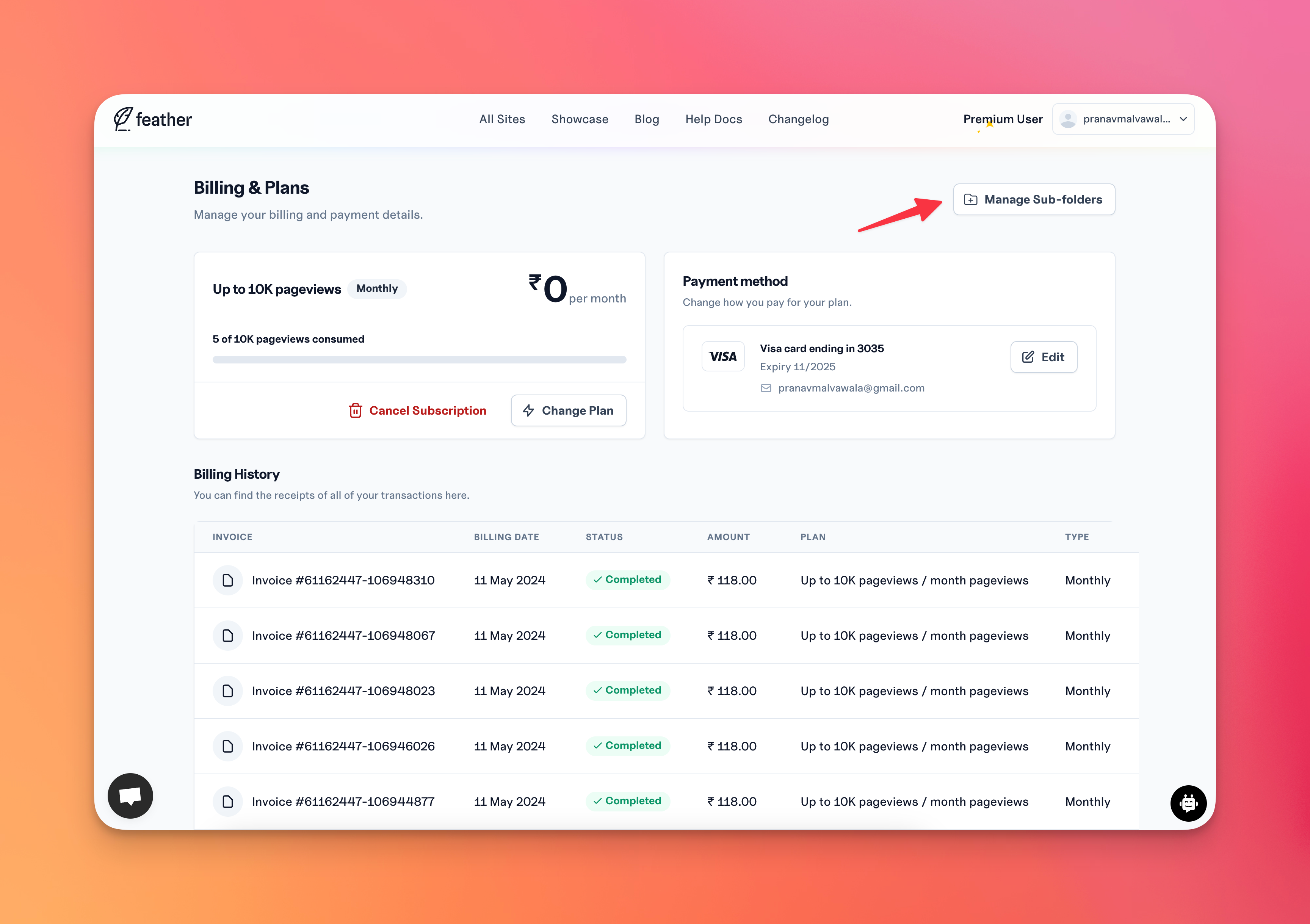 Find & click on Manage Sub-folders button