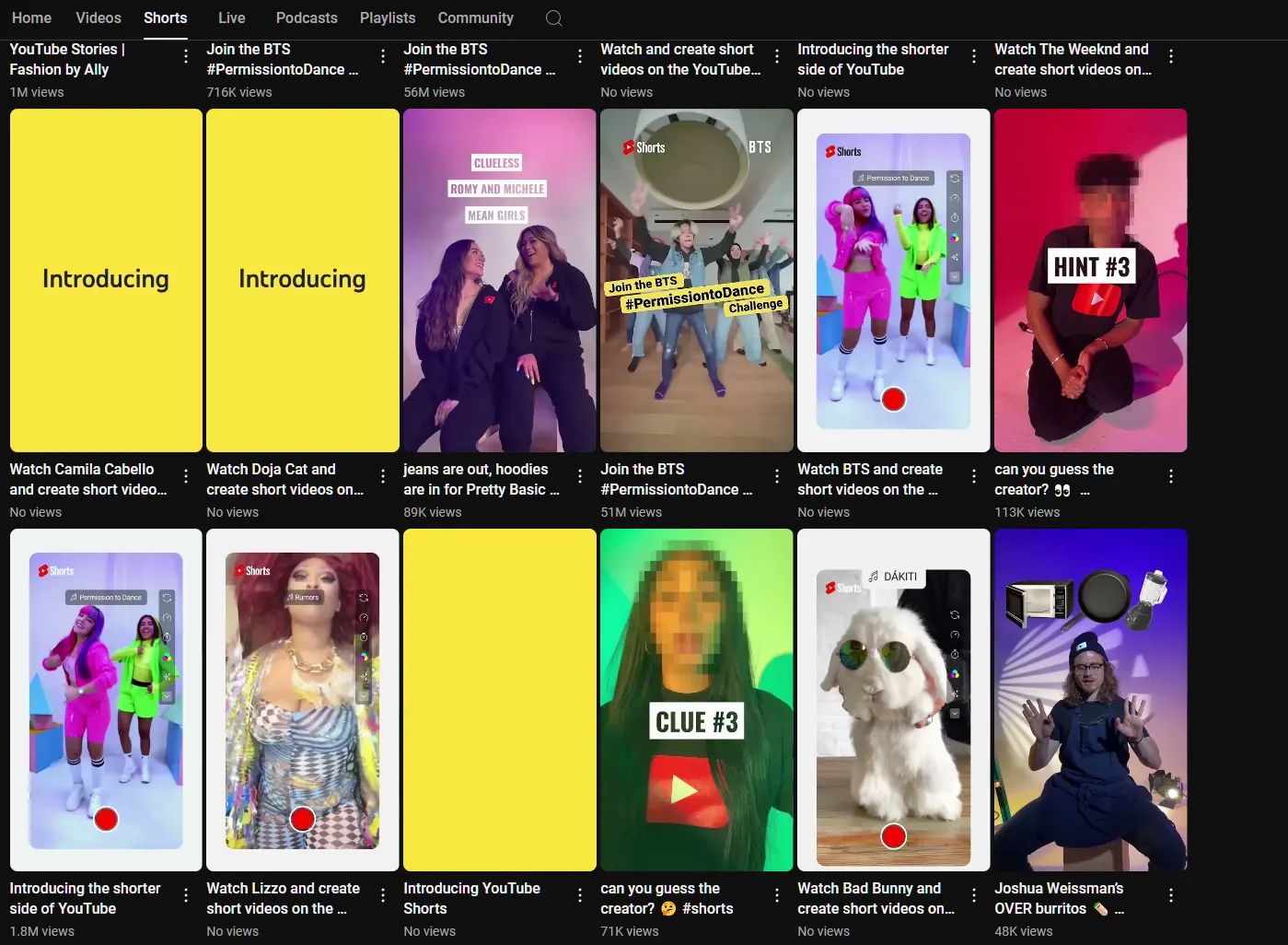 Screenshot of YouTube shorts channel