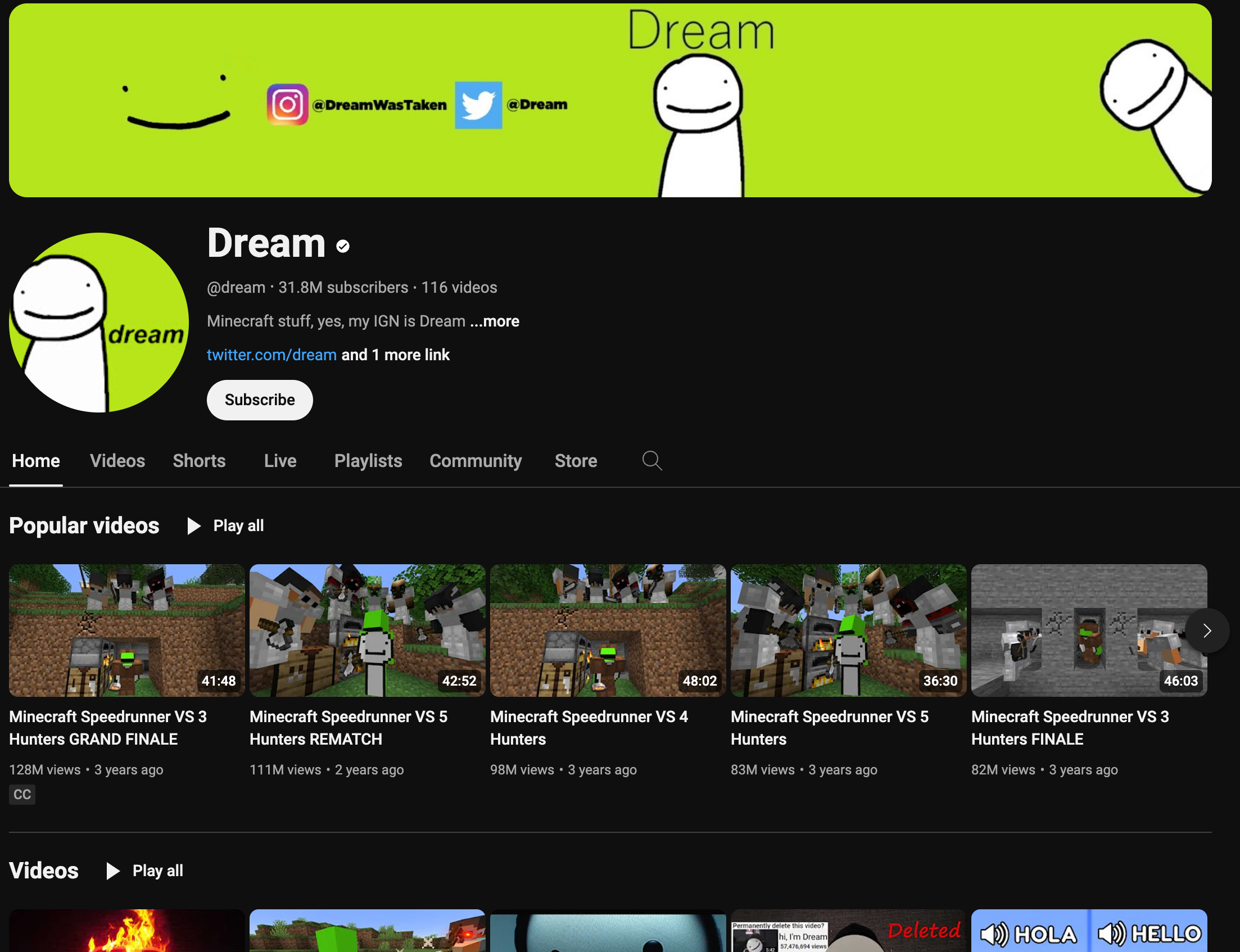 Dream - Top faceless gaming/esports YouTube channel racking up billions of views.