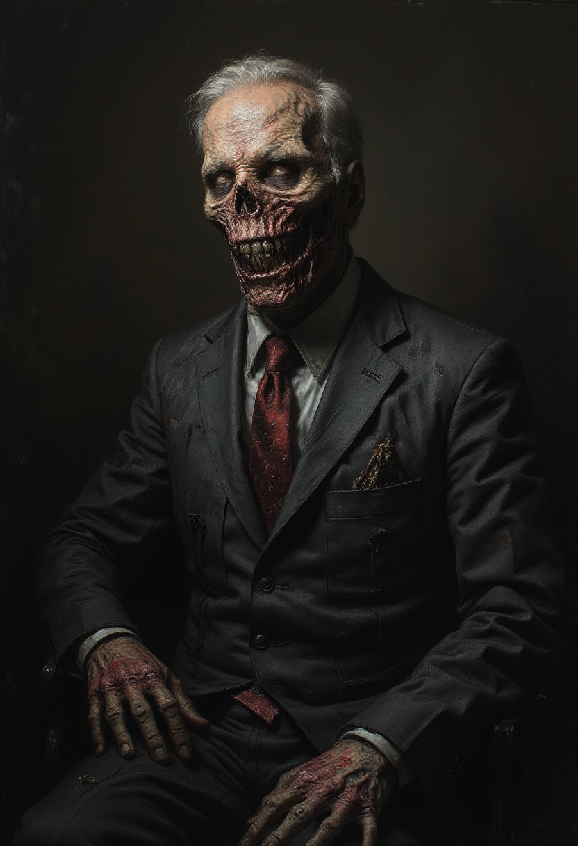 A hyper-realistic, detailed, Brain Eater, Joe Biden is a zombie and he is posing for his presidential portrait