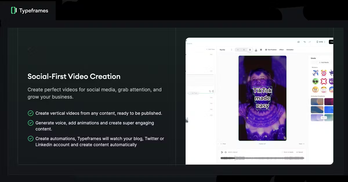 Typeframes' Text to AI Video Generator tool