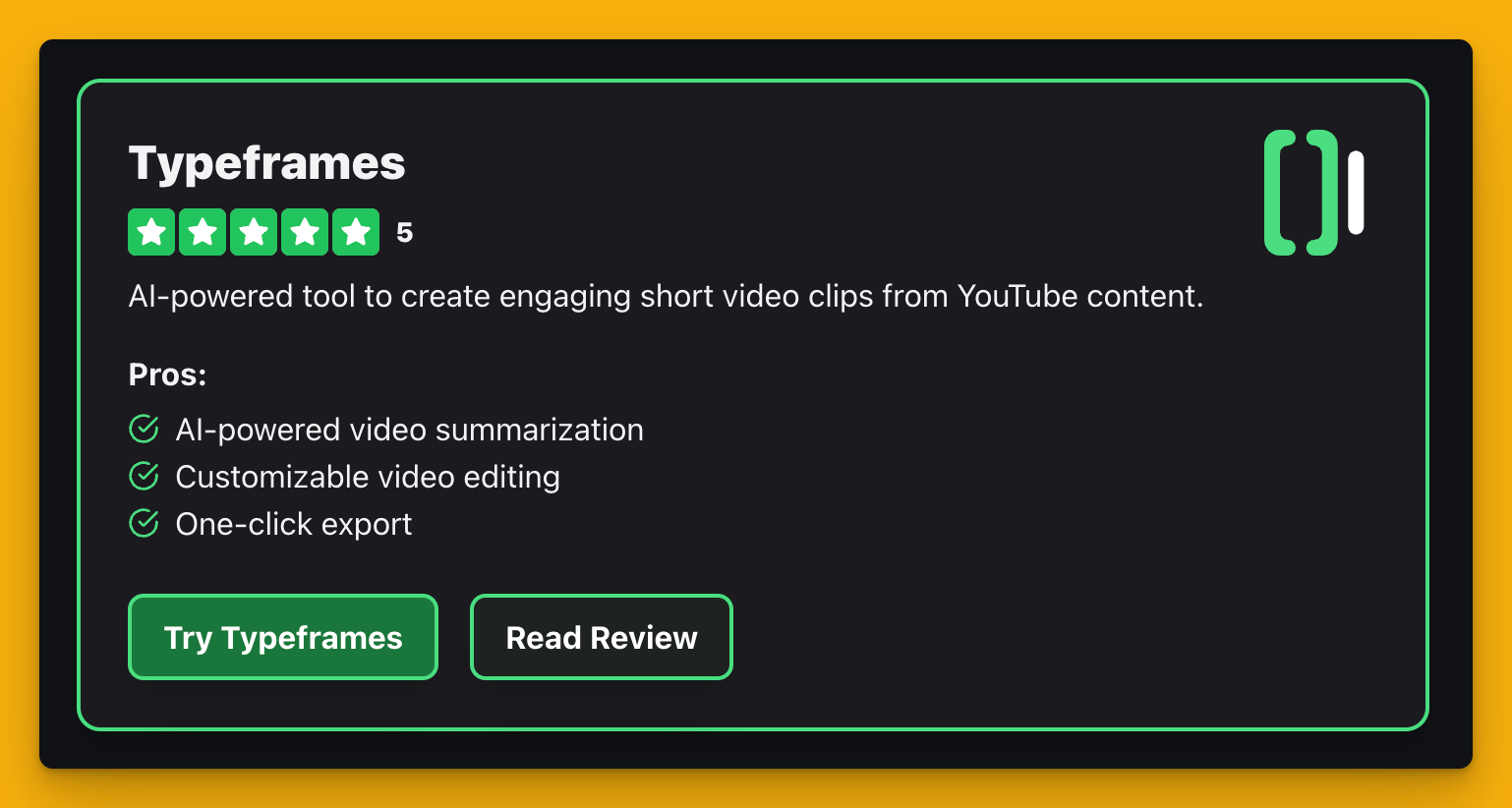 AI-powered tool to create engaging short video clips from YouTube content.
Pros:
AI-powered video summarization
Customizable video editing
One-click export