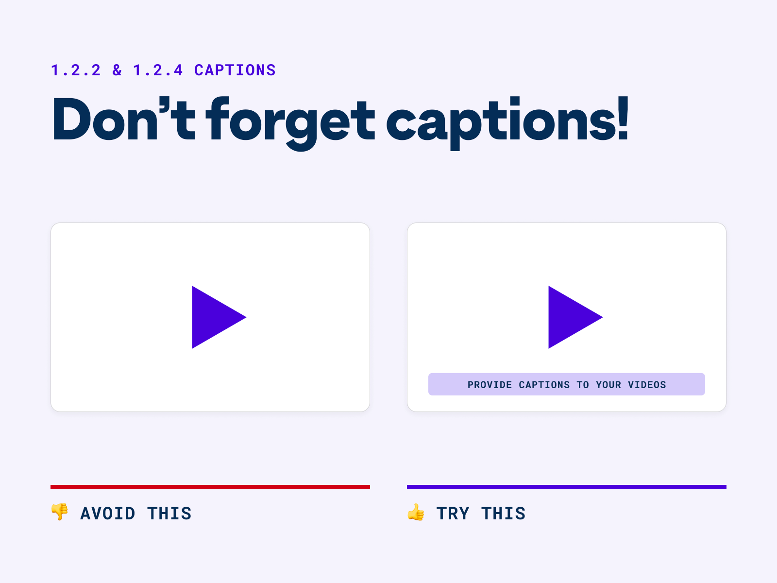 Always have transcripts or captions for videos