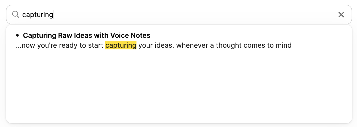 screenshot showing voice memos being searched after being converted from voice to text