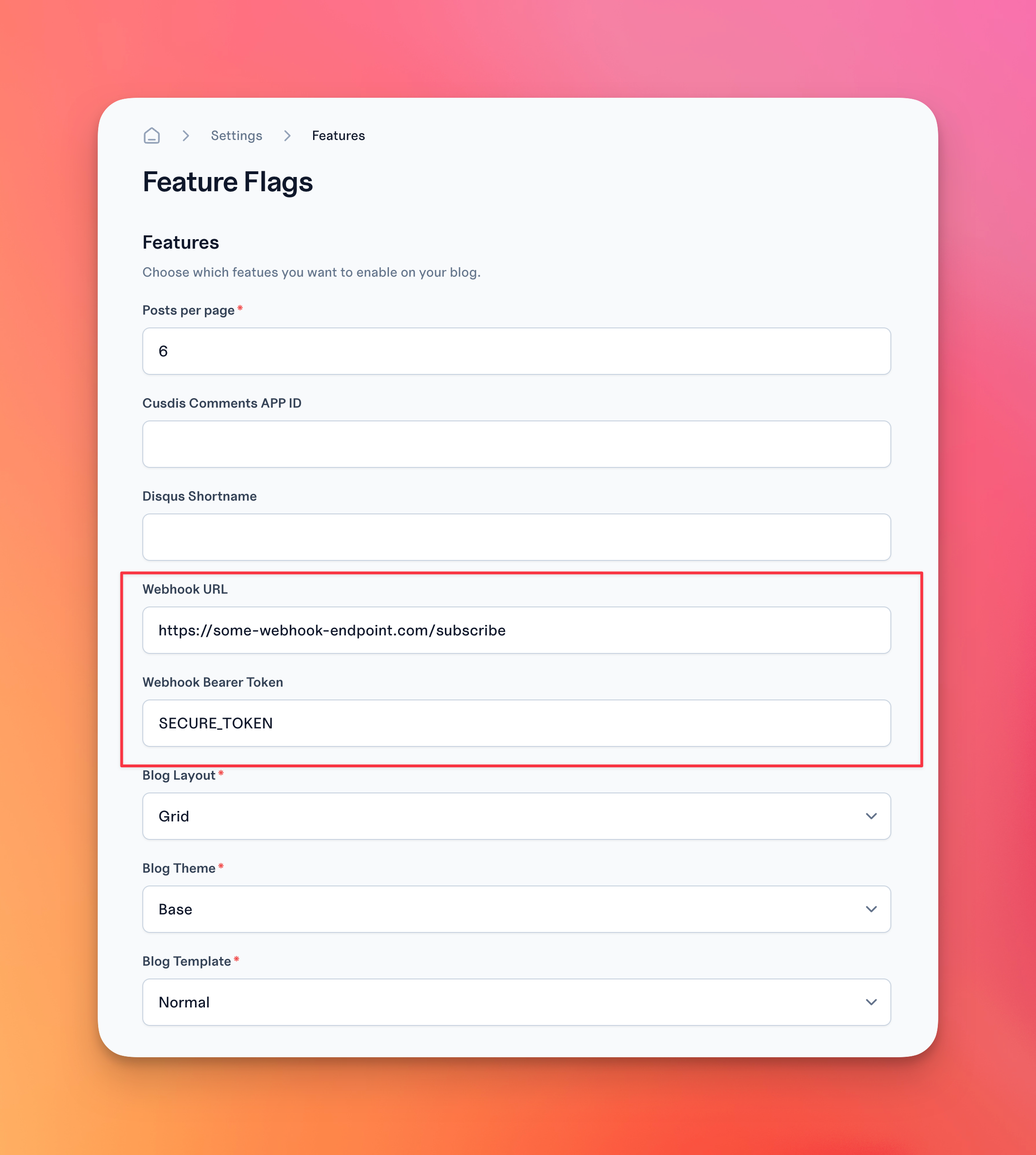 Configuring webhook endpoint in Feather
