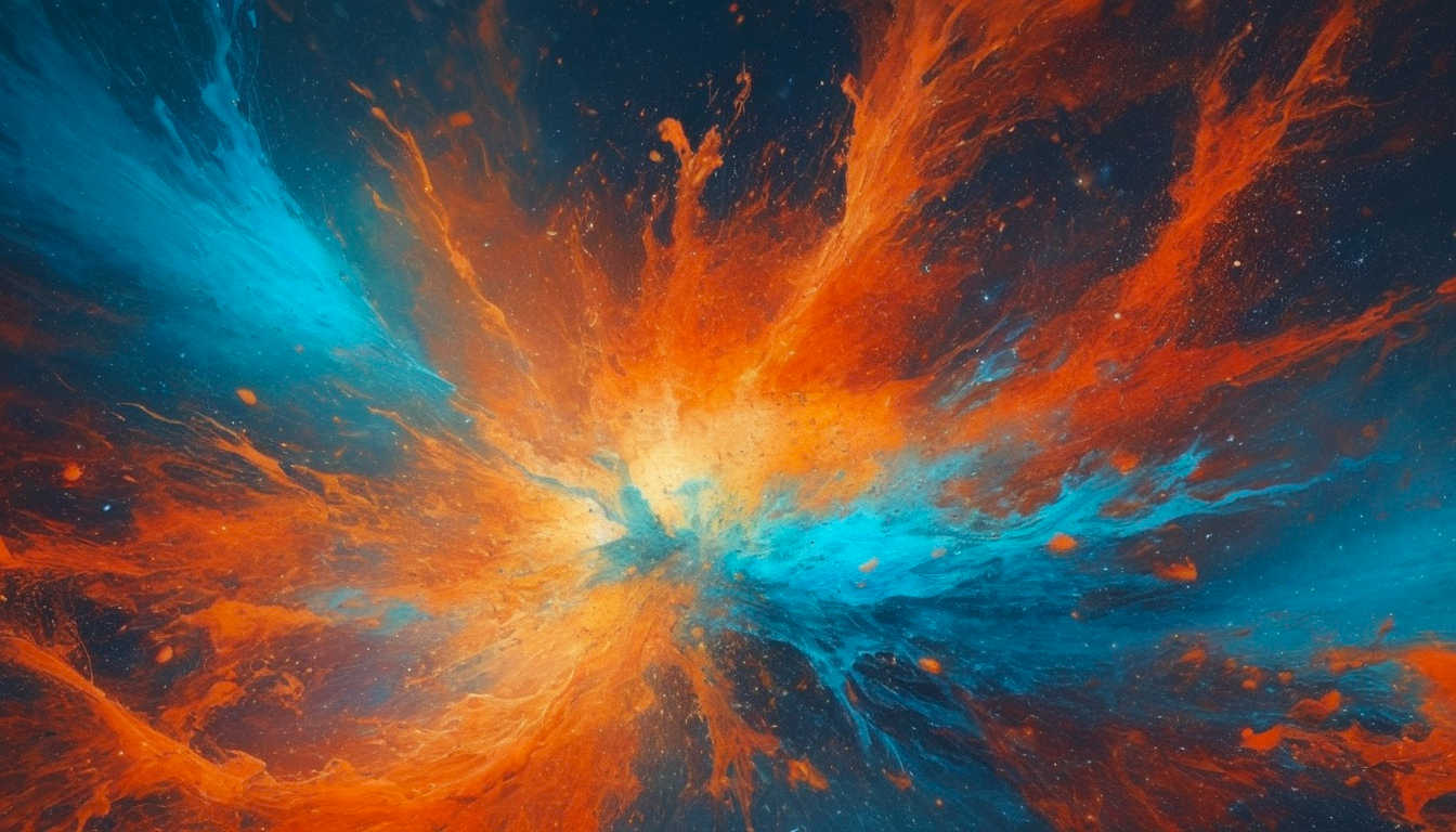explosive paint splash of lightblue and orange gradient color wallpaper, vibrant contrast