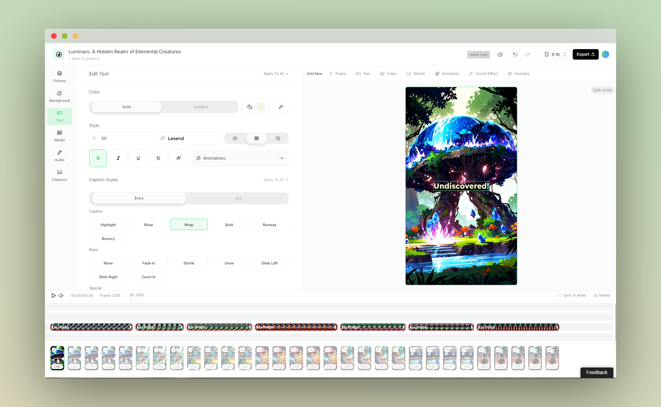 Screenshot of revid ai video editor