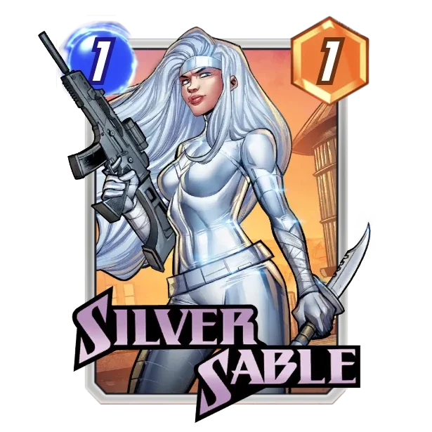Silver Sable — On Reveal: Steal 2 Power from the top card of your opponent’s deck.