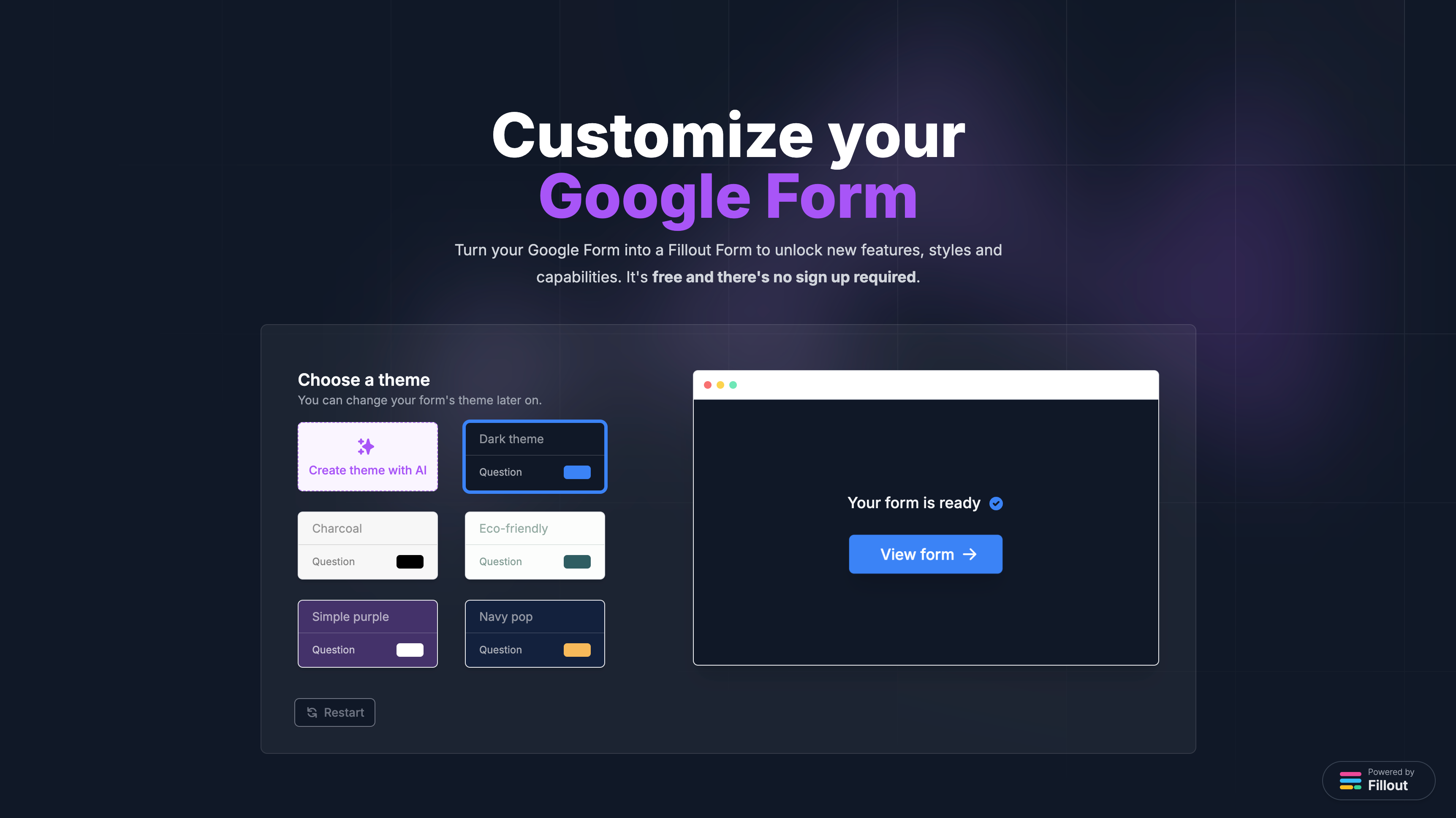 Fillout’s form importer uses AI to migrate existing forms from 3rd party services in one click.