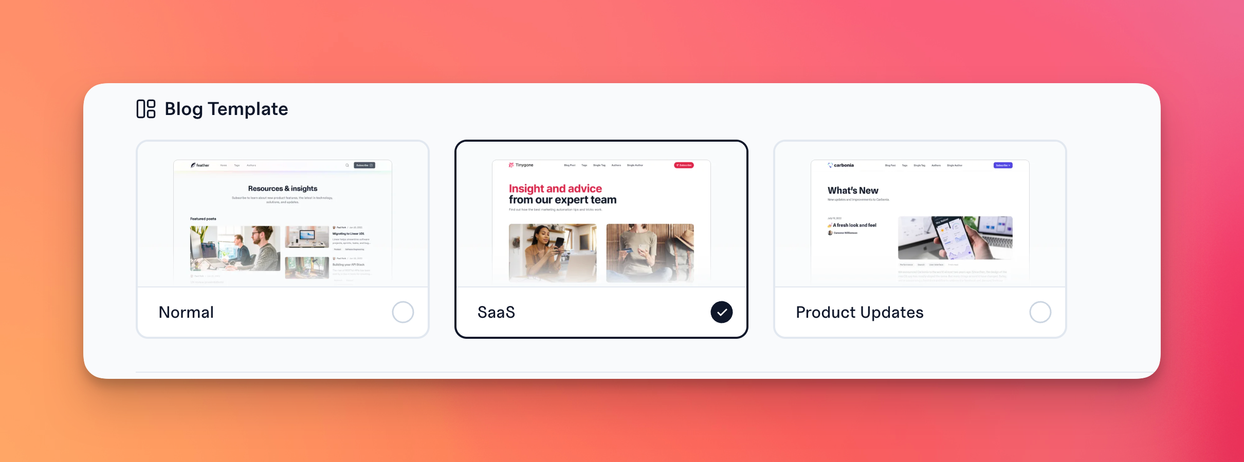 Change the blog template with Design Settings