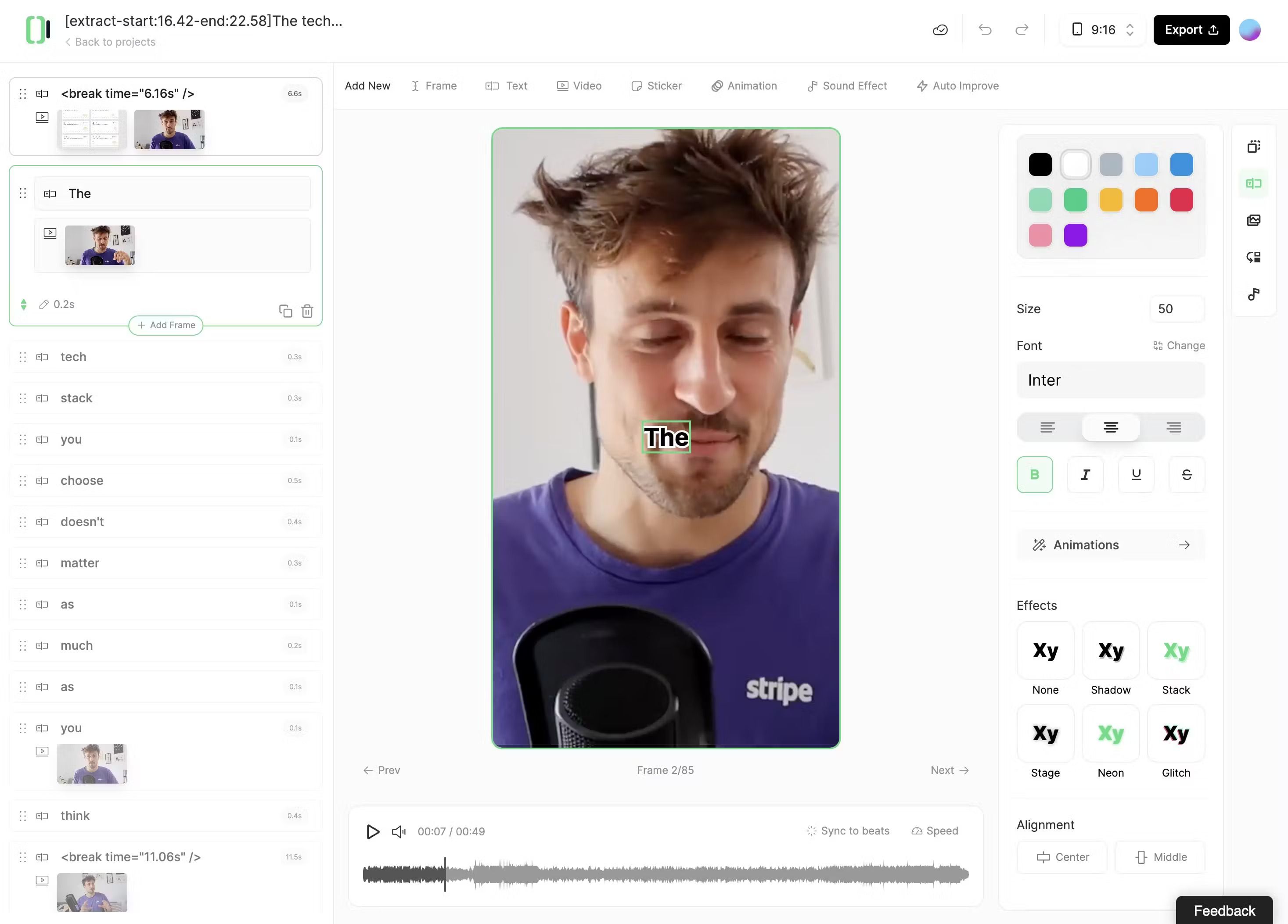 Revid AI editing panel dashboard