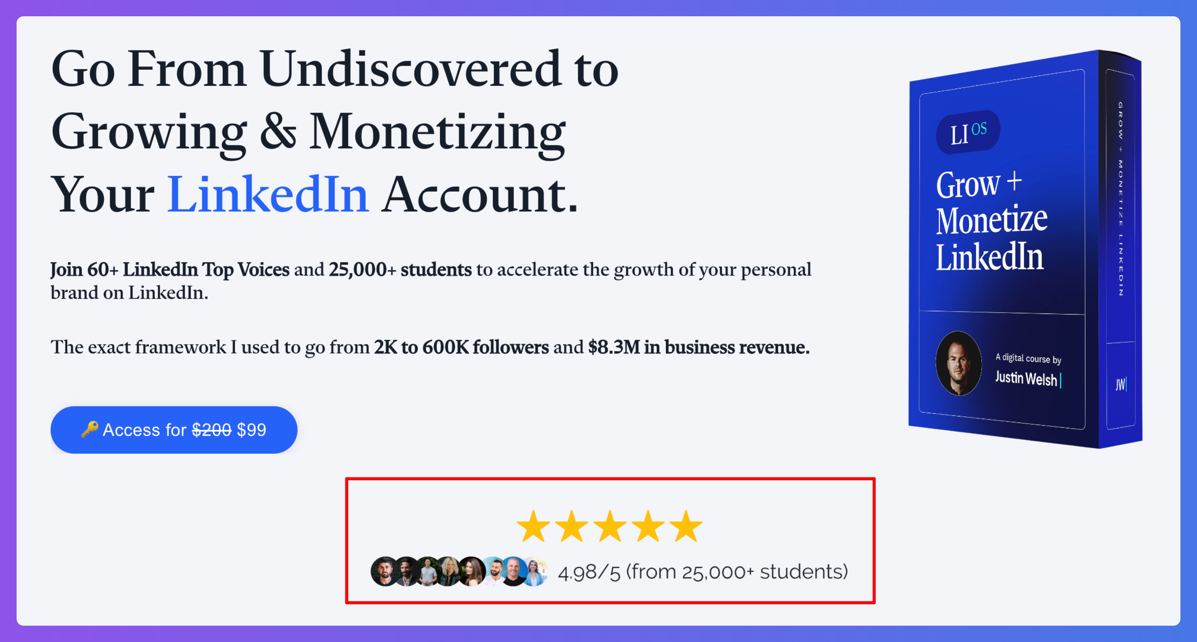 This is how Justin Welsh uses the trust badge.