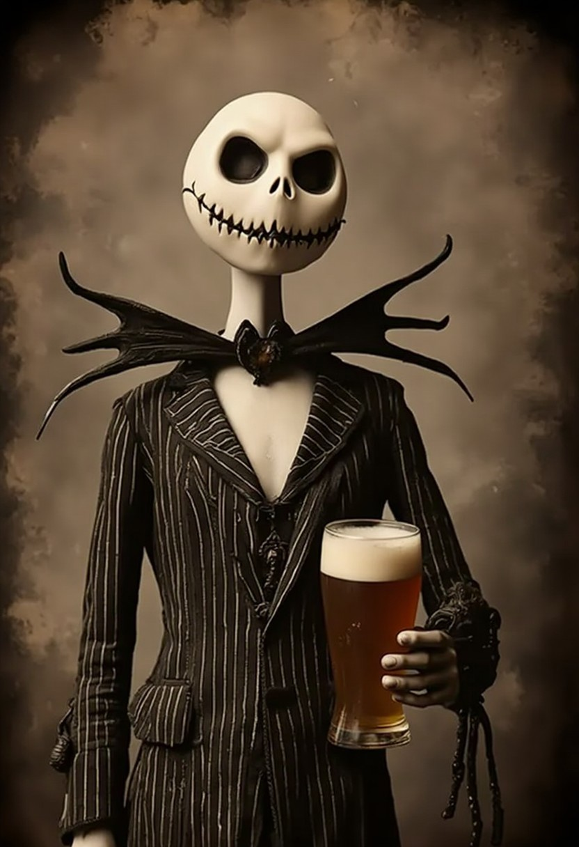 vicgoth the Jack Skellington Character holding a beer