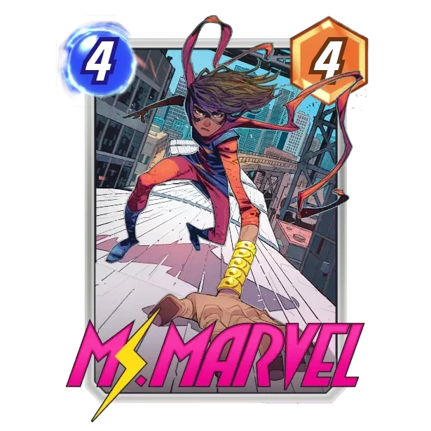 Ms. Marvel — Ongoing: Your adjacent locations with 2+ cards and no repeated Costs have +5 Power.
