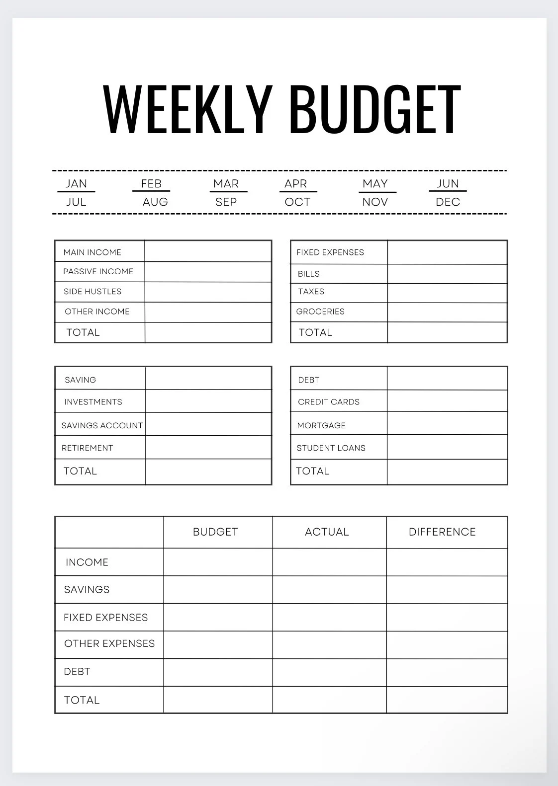 Weekly Budget sheet.